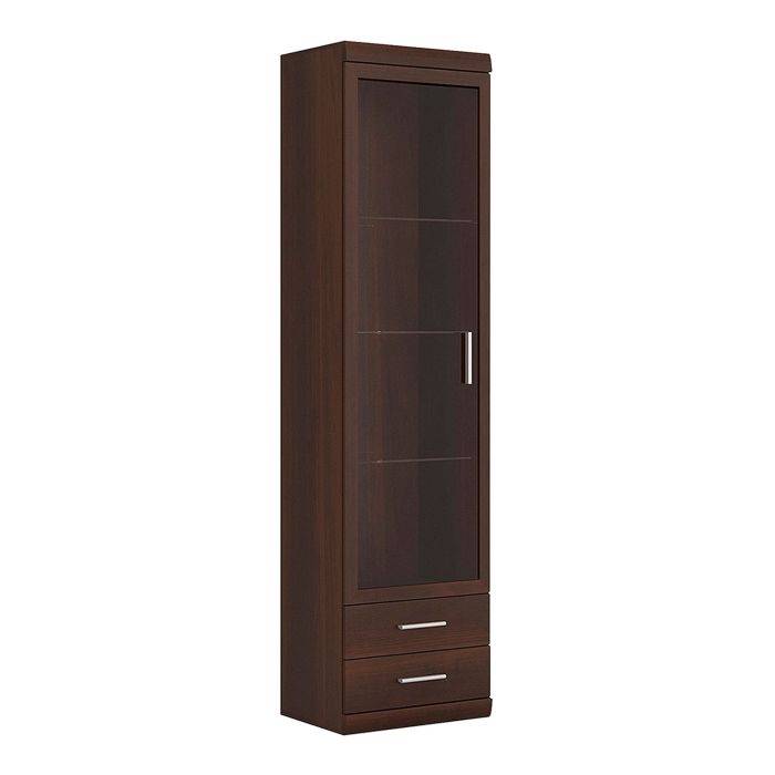 Imperial Tall Glazed 1 Door 2 Drawer Narrow Cabinet - Dark Mahogany Melamine