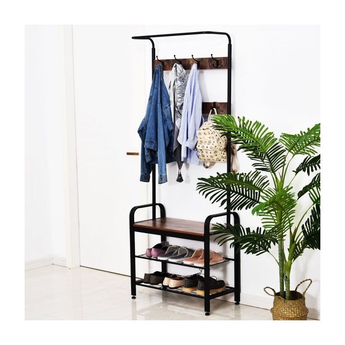 Retro Metal Standing Hallway Coat & Shoe Organiser