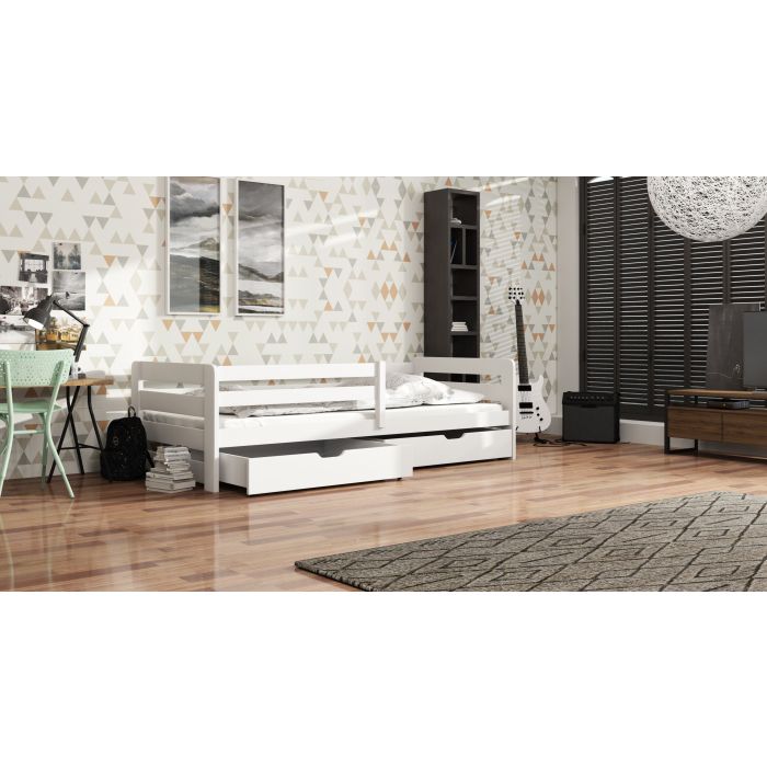 Erik Wooden Bed with 2 Drawers Storage - White