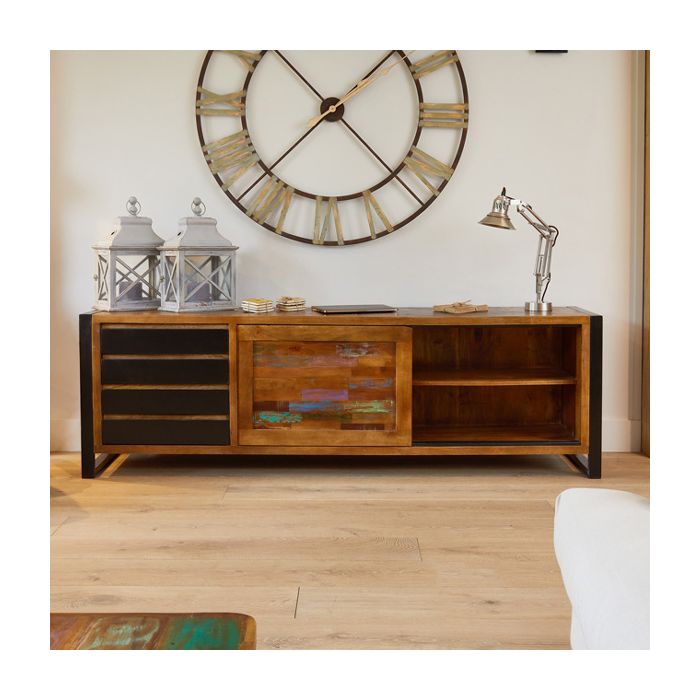 Laura Chic Reclaimed Wood Ultra Large Sideboard with Sliding Door and Drawer - Natural Wood