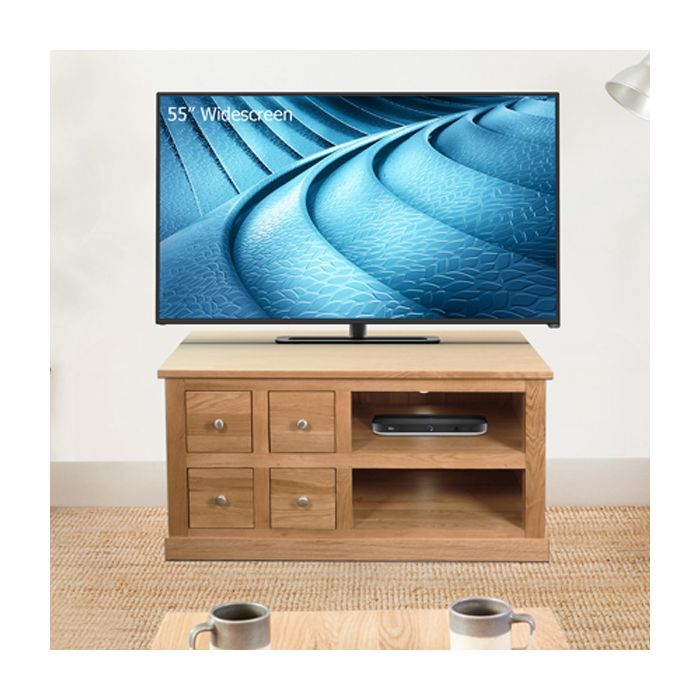 Harriet Contemporary Solid Oak TV Stand with Drawer and Open Shelf