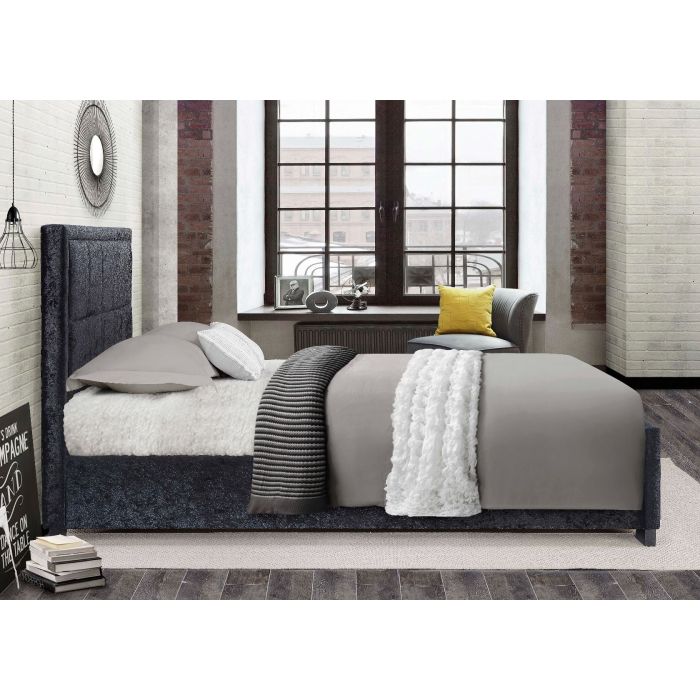 Birlea Hannover Black Crushed Velvet Bed Frame - Small Double 4ft