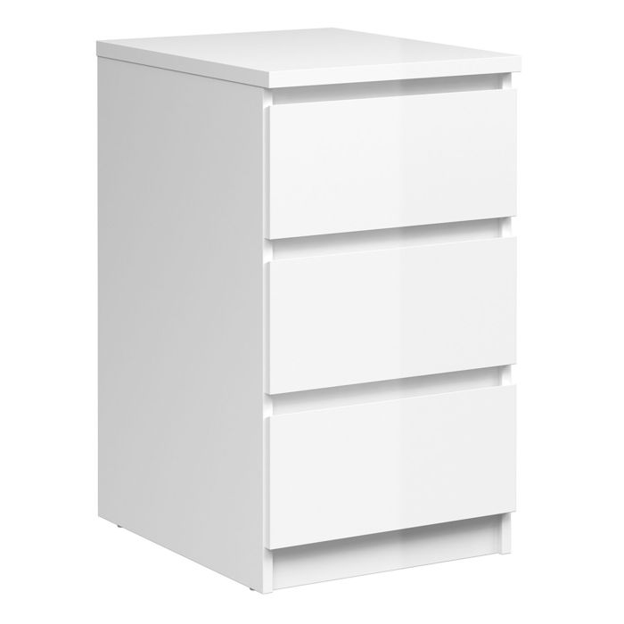 Naia Bedside - 3 Drawers in White High Gloss - White High Gloss