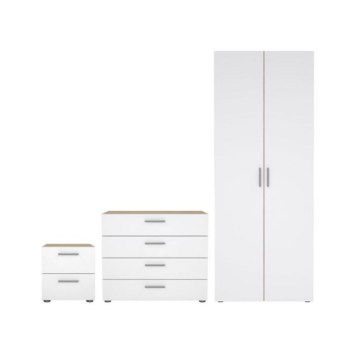 Wardrobe Set - PEMBROKE 2 Door Bedroom Set 3 Piece White 78cm
