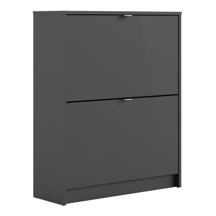Shoe cabinet w. 2 tilting doors and 2 layers - Matt Black