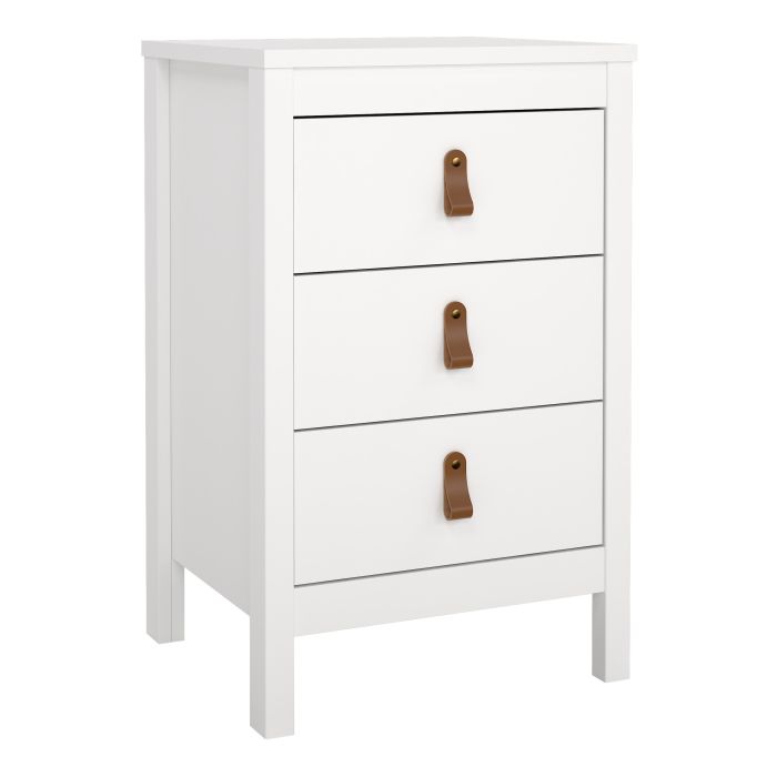 Bedside Table - BURNLEY Nightstand 3 Drawers in White 44cm