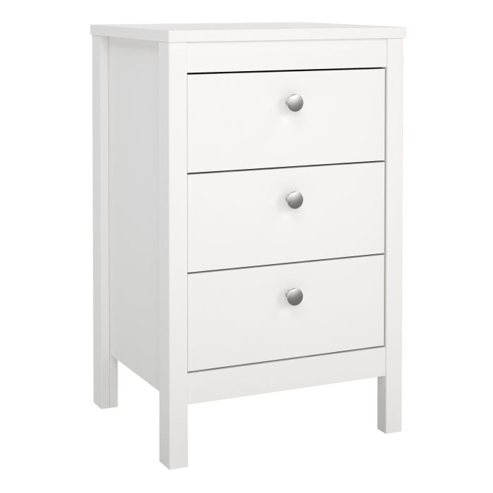 Bedside Table - MEMPHIS Nightstand 3 Drawers in White 44cm