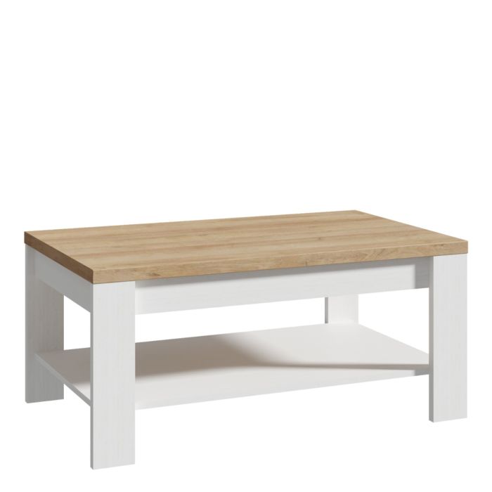 Karen Riviera Oak Top Coffee Table with Open Shelf - White