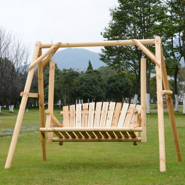 2-Seat Natural Fir Wood Swing Bench