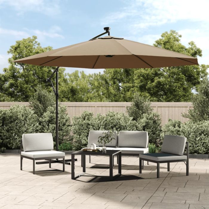 Cantilever Umbrella with LED Lights and Metal Pole 350 cm Taupe