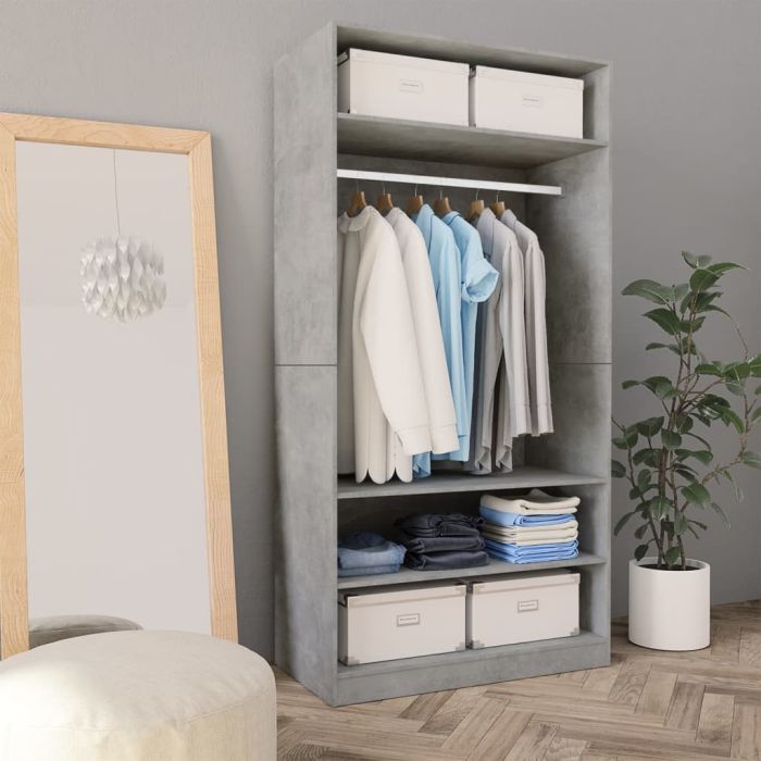 Wardrobe Concrete Grey 100x50x200cm Engineered Wood - Briet
