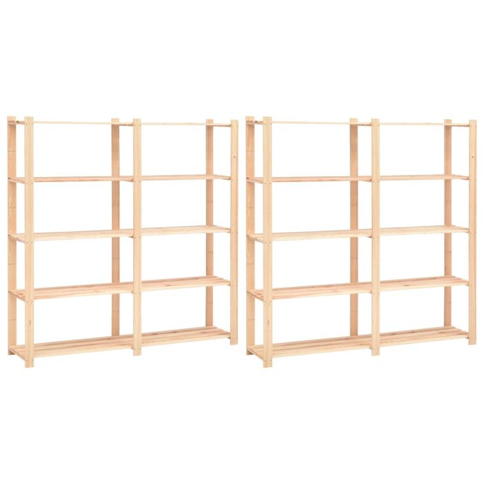 5-Tier Storage Racks 2 Pieces 170x38x170 cm Solid Pinewood 500 kg