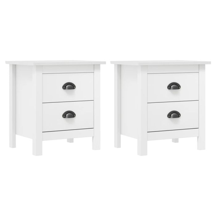 Bedside Cabinet Hill 2 pcs White 46x35x49.5cm Solid Pine Wood - Blais
