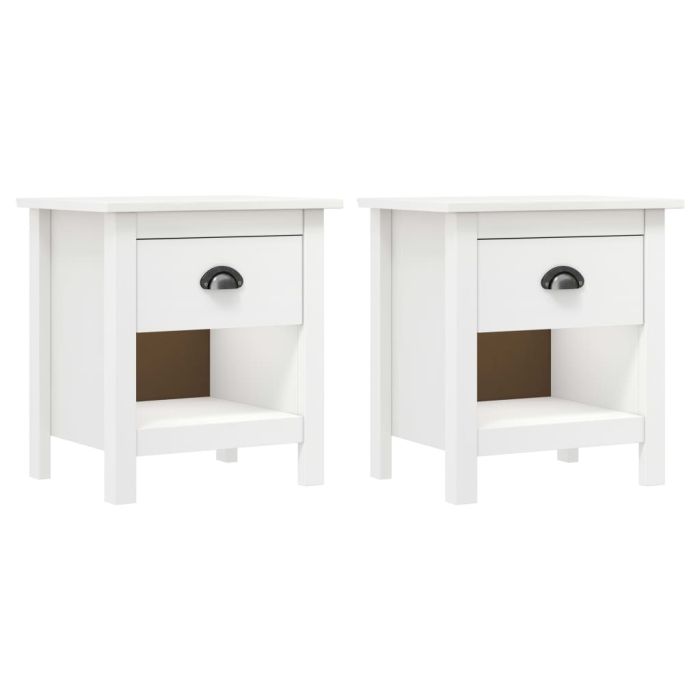 Bedside Cabinets 2 pcs Hill 46x35x49.5cm Solid Pine Wood White - Yuan