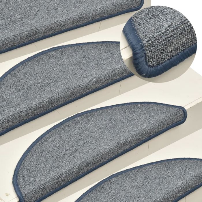 Carpet Stair Treads 15 pcs Light Grey and Blue 56x17x3 cm