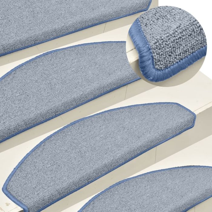 Carpet Stair Treads 15 pcs Light Grey and Blue 65x24x4 cm
