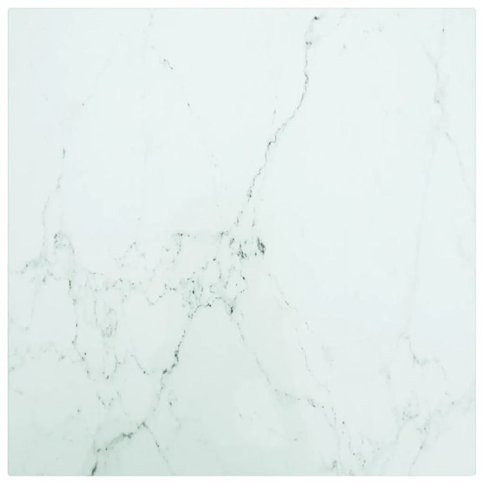 Table Top White 40x40 cm 6 mm Tempered Glass with Marble Design