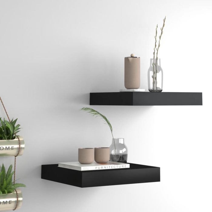 Floating Wall Shelves 2 pcs Black 23x23.5x3.8 cm MDF