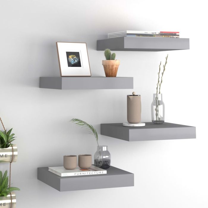 Floating Wall Shelves 4 Pieces Grey 23x23.5x3.8 cm MDF