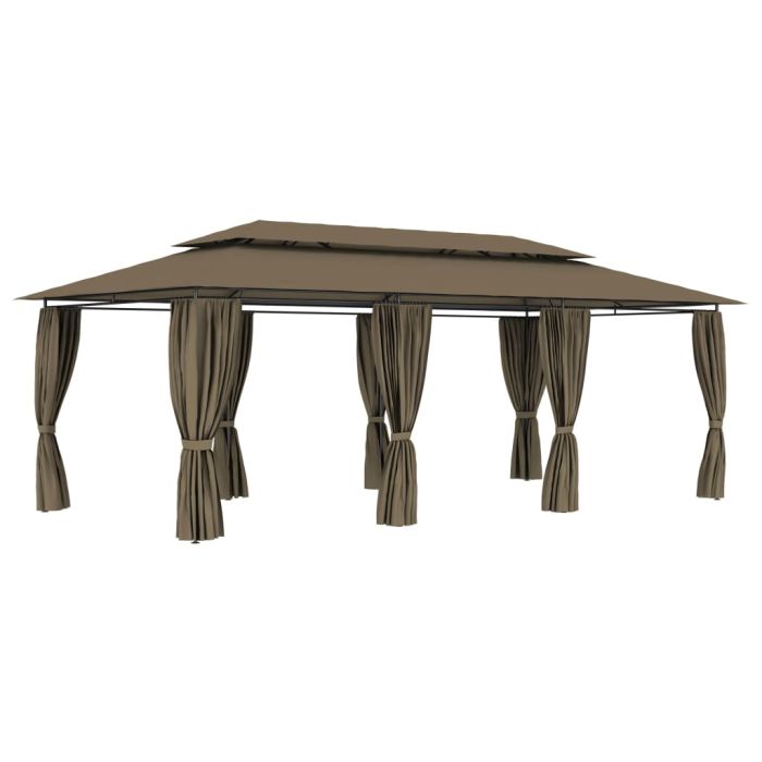 Gazebo with Curtains 600x298x270 cm Taupe 180 g/m2