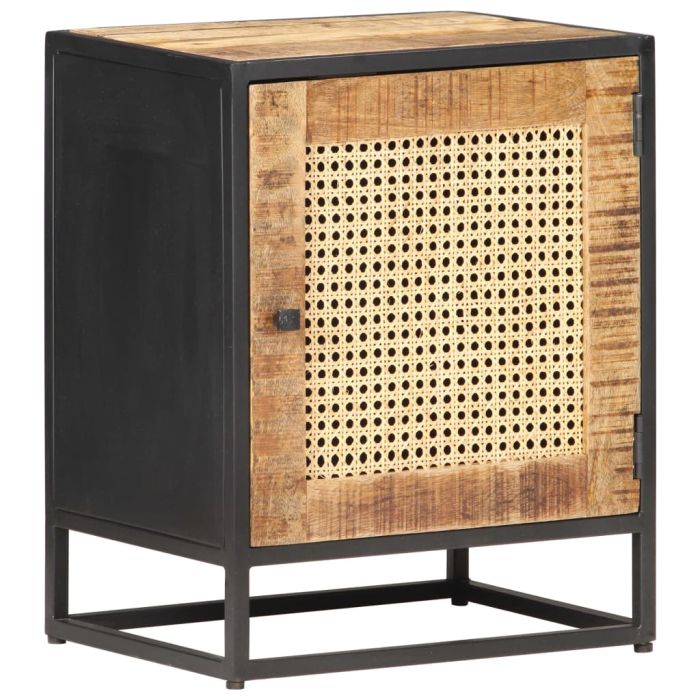 Bedside Cabinet 40x30x50cm Rough Mango Wood and Natural Cane