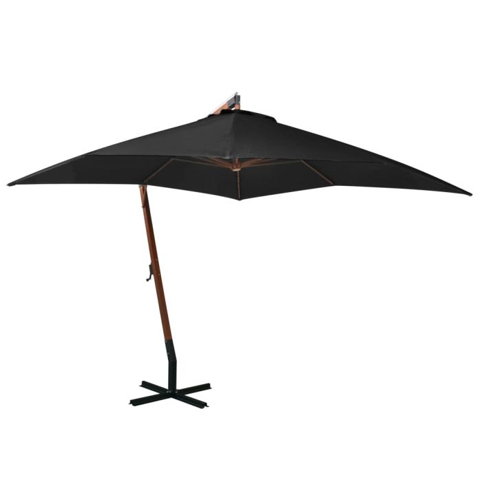Hanging Parasol with Pole Black 3x3 m Solid Fir Wood