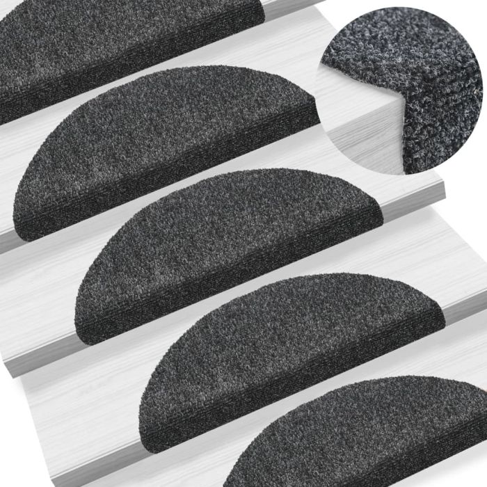 Self-adhesive Stair Mats 5 Pcs Dark Grey 54x16x4cm Needle Punch