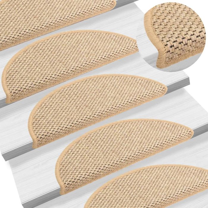 Stair Mats Self-adhesive Sisal-Look 15 Pcs 56x17x3cm Light Beige