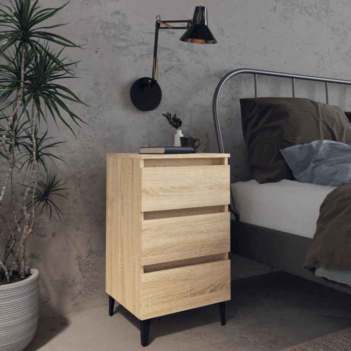 Bed Cabinet with Metal Legs Sonoma Oak 40x35x69cm