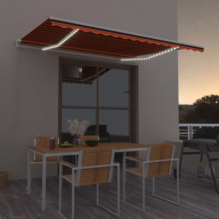 Manual Retractable Awning with LED 450x300cm Orange and Brown