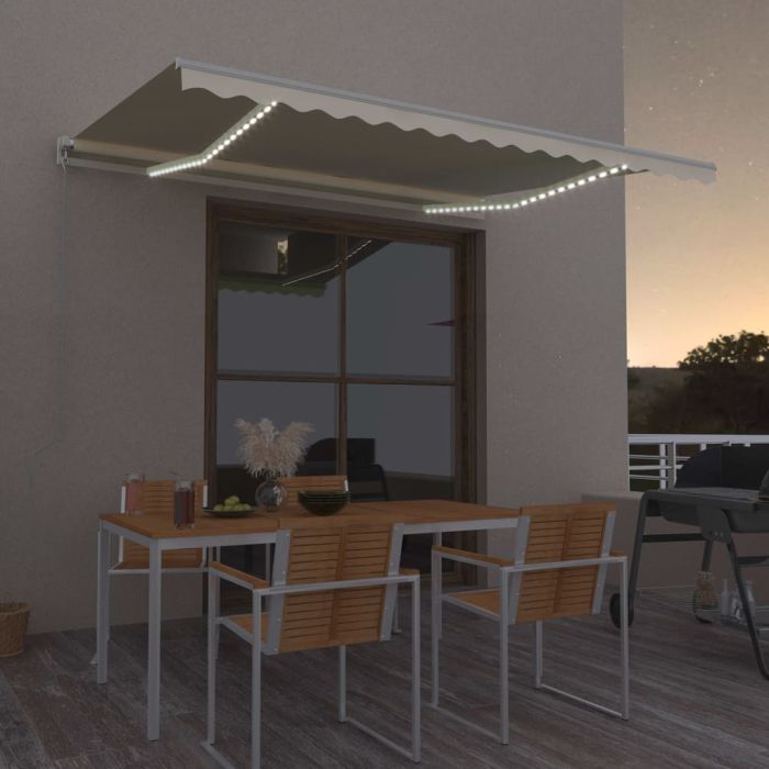 Manual Retractable Awning with LED 450x350cm Cream