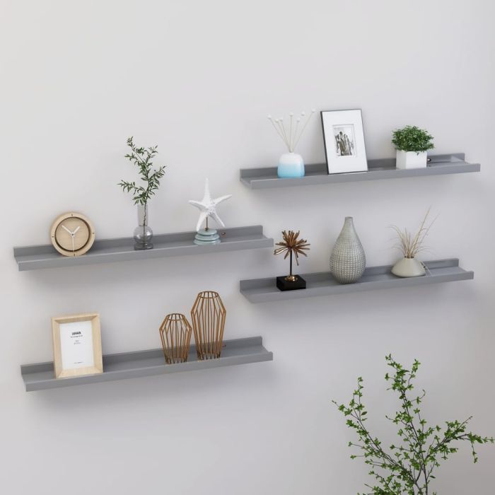 Wall Shelves 4 pcs Grey 60x9x3 cm