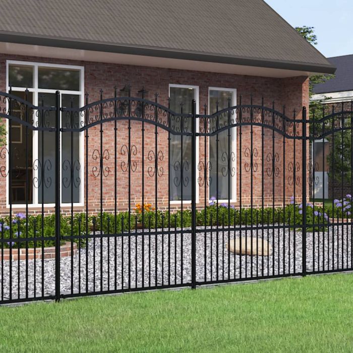 Garden Fence with Spear Top Black 190 cm Powder-coated Steel
