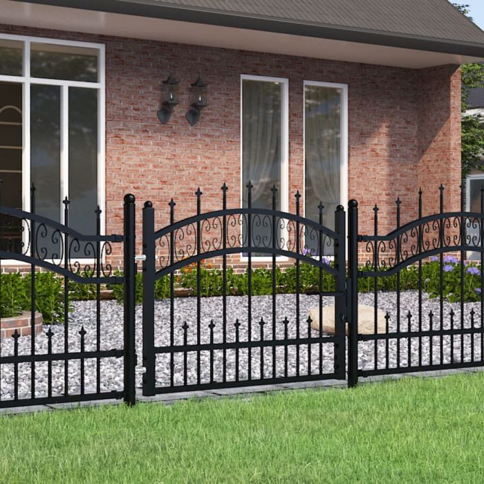 Fence Gate with Spear Top Black 103x120cm Powder-coated Steel