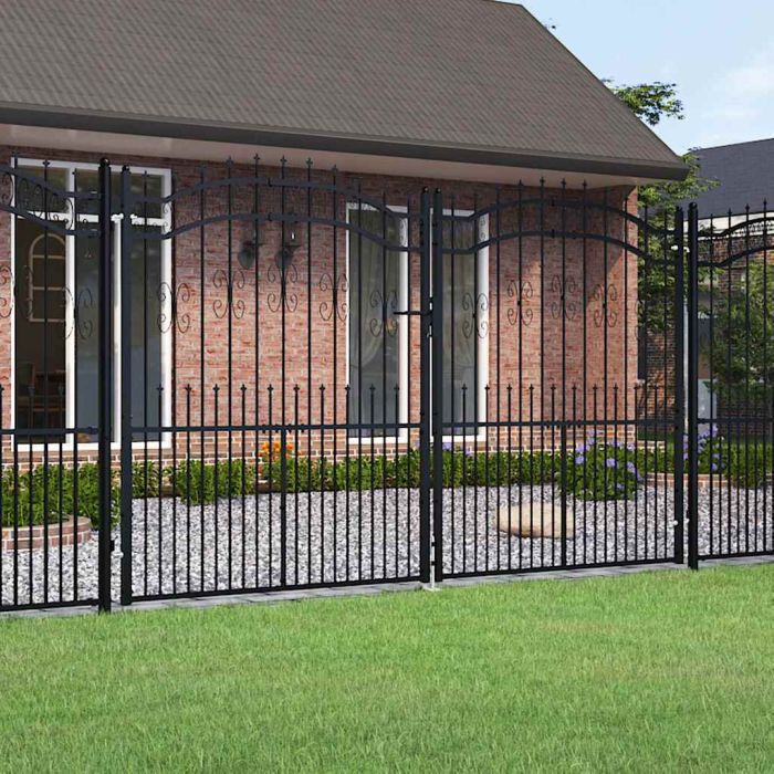 Fence Gate with Spear Top Black 305x223cm Powder-coated Steel