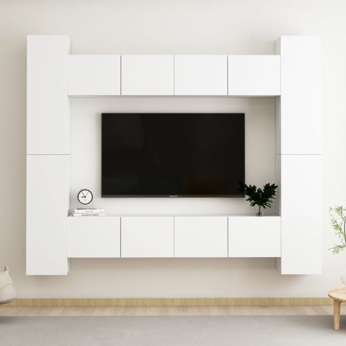 8 Piece TV Cabinet Set White Engineered Wood