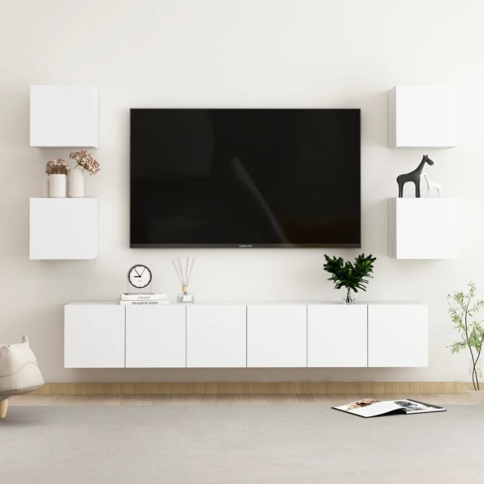 7 Piece TV Cabinet Set White Engineered Wood
