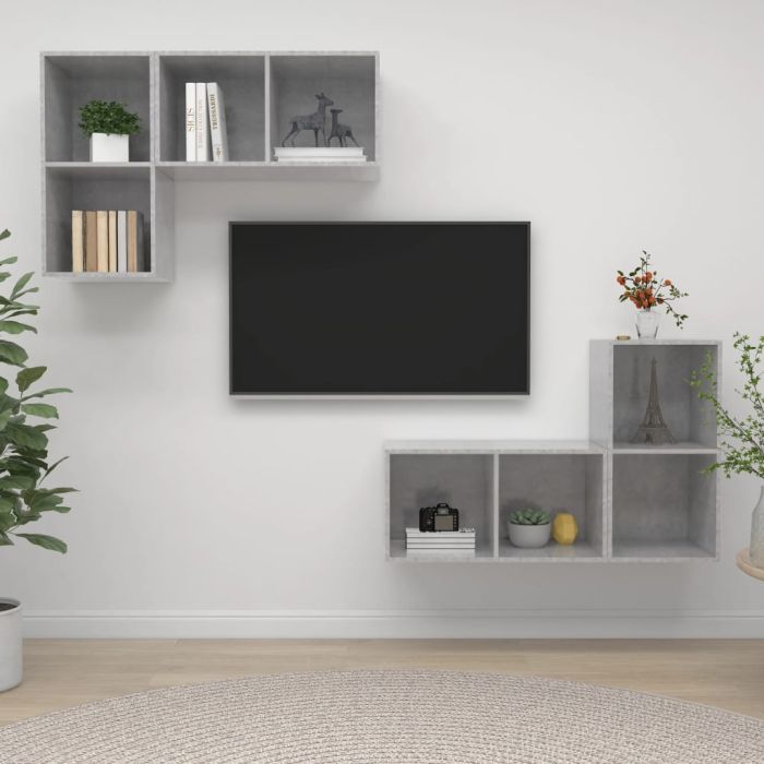Wall-mounted TV Cabinets 4 Pieces Concrete Grey Engineered Wood