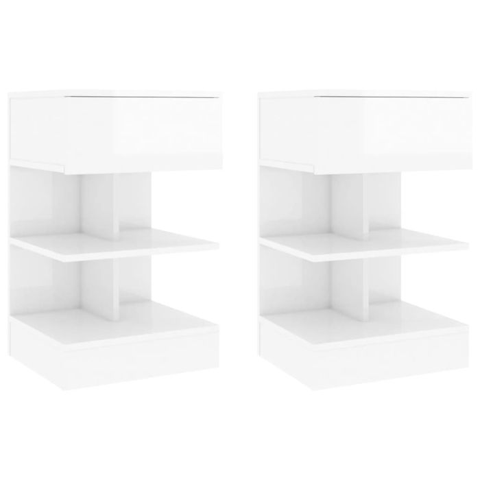 Bedside Cabinets 2 pcs High Gloss White 40x35x65cm
