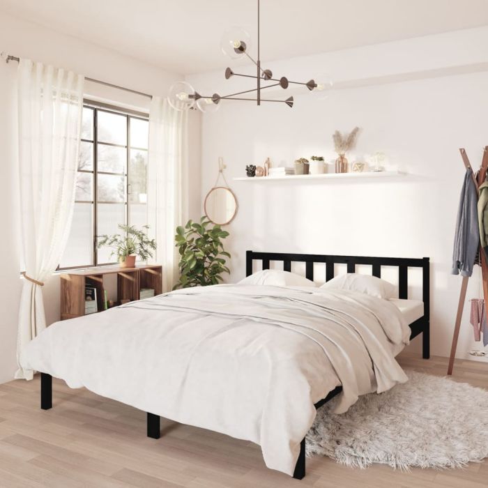 Bed Frame Black Solid Wood Pine 135x190 cm Double