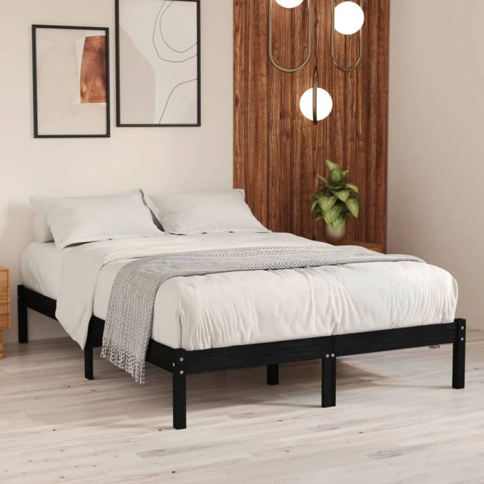 Bed Frame Black Solid Wood Pine 200x200 cm