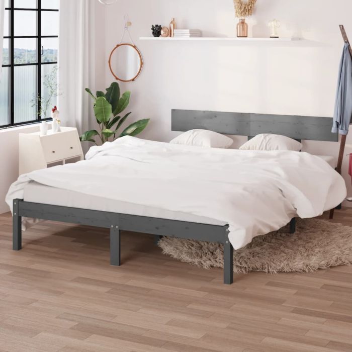 Bed Frame Grey Solid Wood Pine 200x200 cm