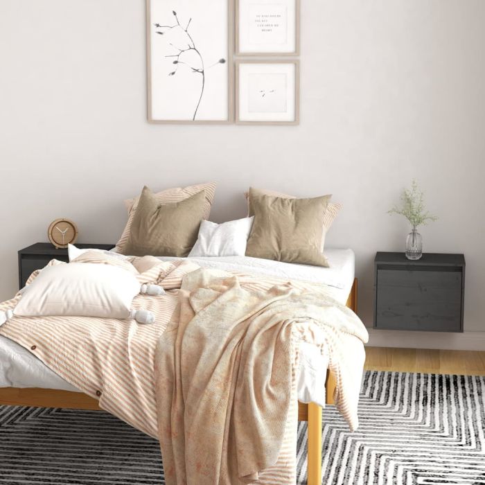 Wall Cabinets 2 pcs Grey 45x30x35 cm Solid Pinewood