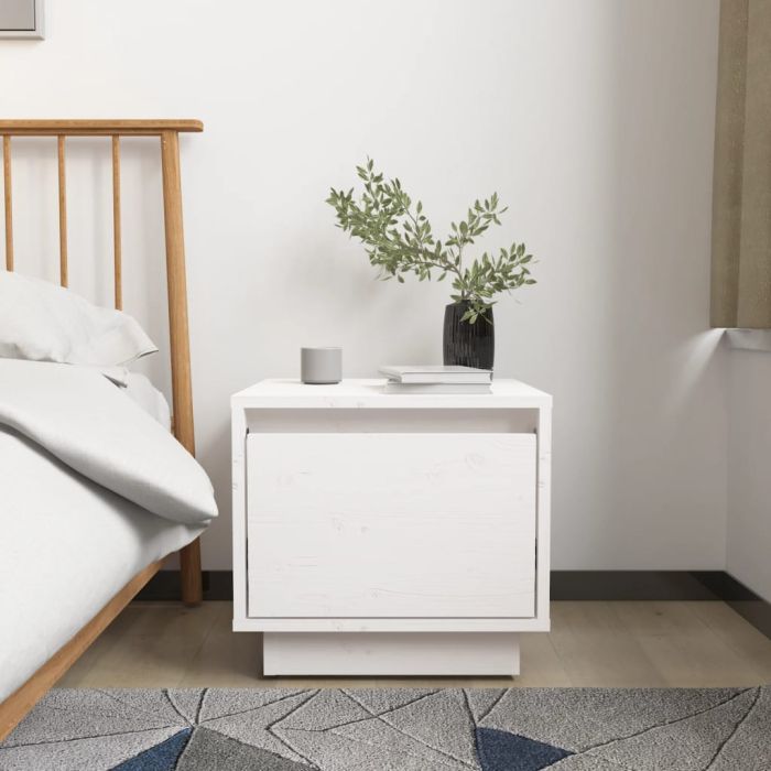 Bedside Cabinet White 35x34x32cm Solid Wood Pine