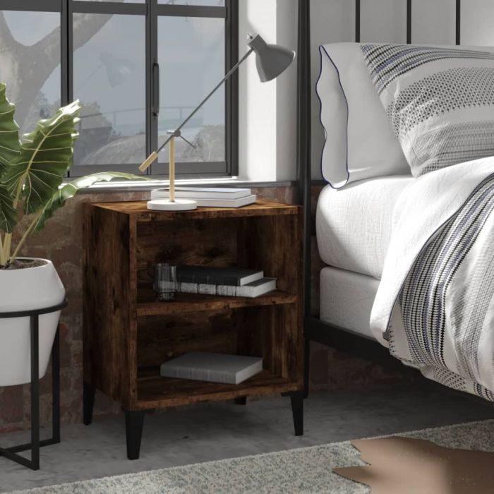 Bed Cabinet with Metal Legs Smoked Oak 40x30x50 cm