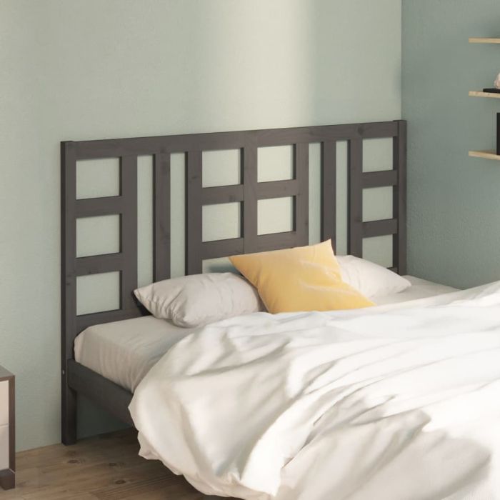 Bed Headboard Grey 126x4x100 cm Solid Wood Pine