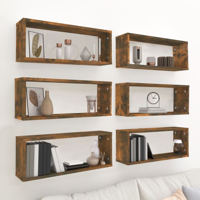 Wall Cube Shelves 6 Pieces Smoked Oak 60x15x23 cm Engineered Wood