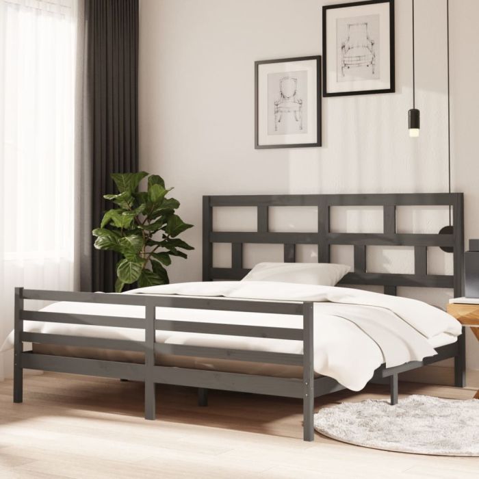 Bed Frame Grey Solid Wood Pine 200x200 cm