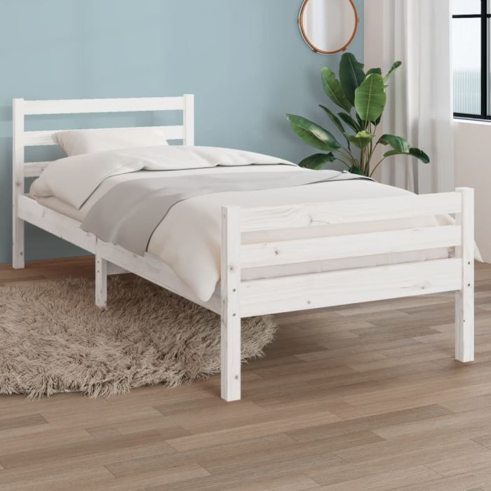 Bed Frame White Solid Wood 100x200 cm