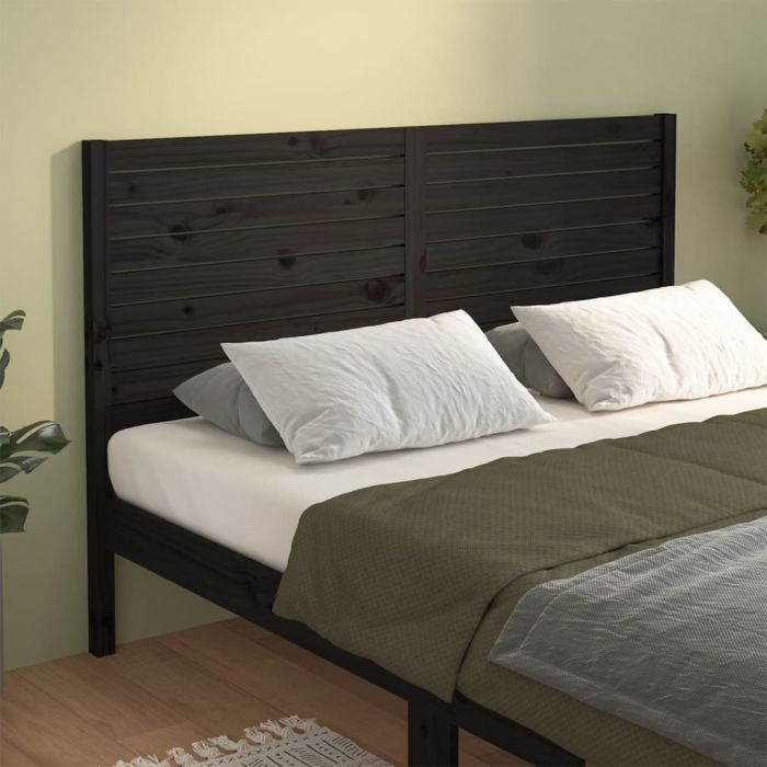 Bed Headboard Black 166x4x100cm Solid Wood Pine
